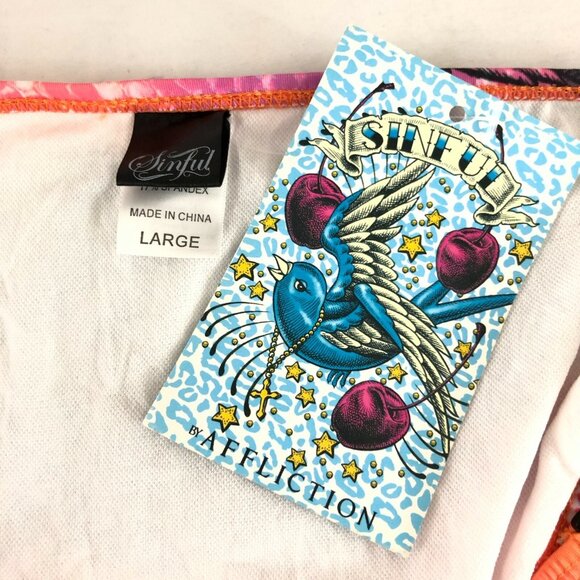 Sinful by Affliction Bikini Bottom Studded Wings Heart Snake Rhinestone Pink L - Picture 5 of 7